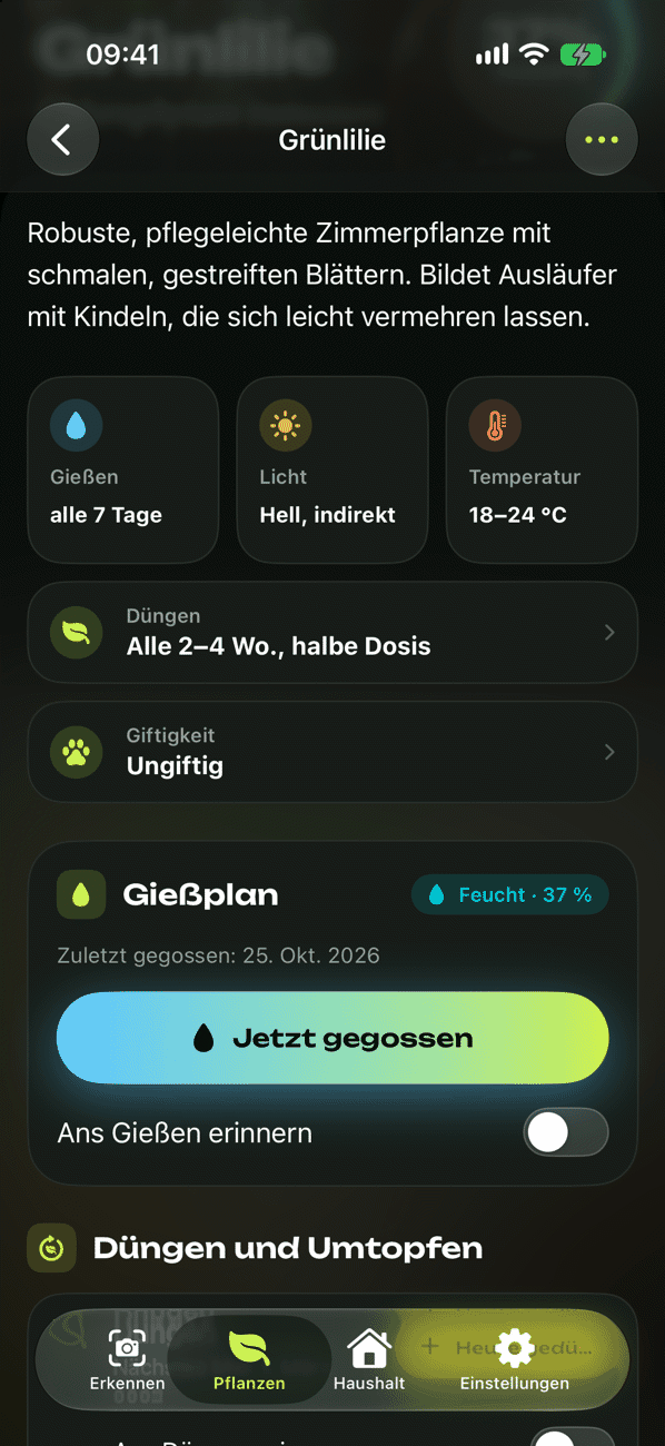 Pflege und Gießplan