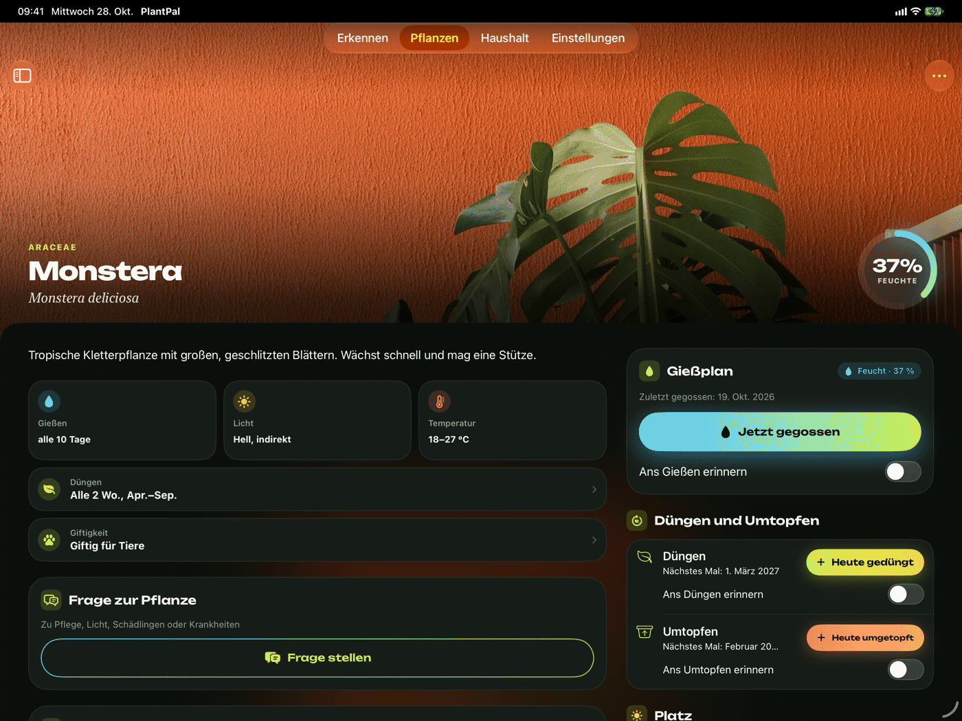 PlantPal am iPad im Querformat