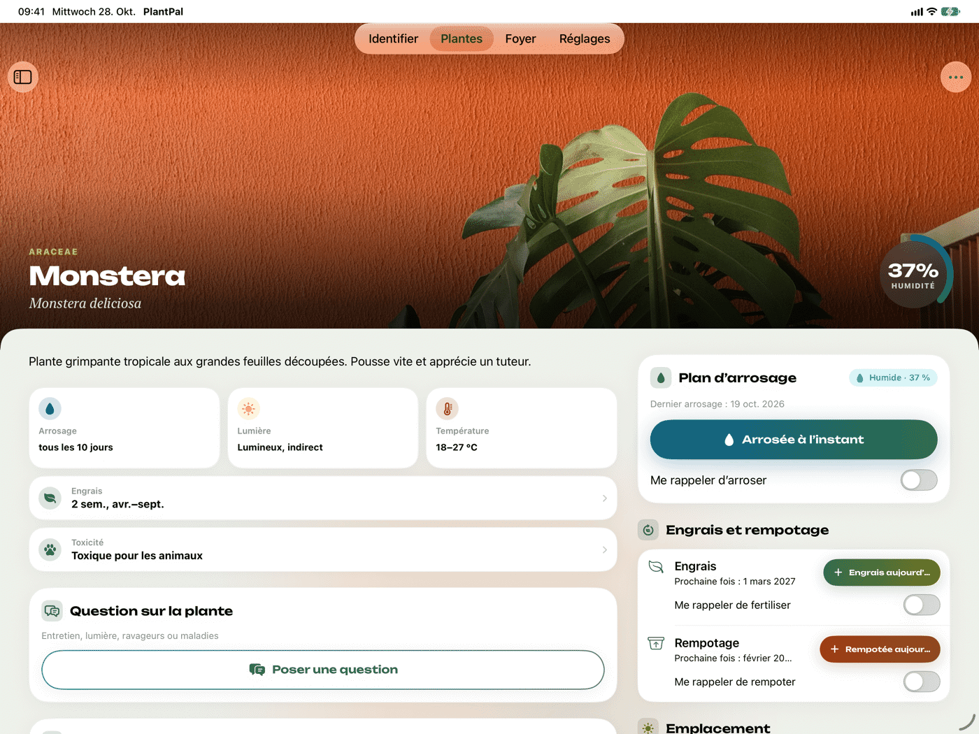 PlantPal sur iPad en paysage