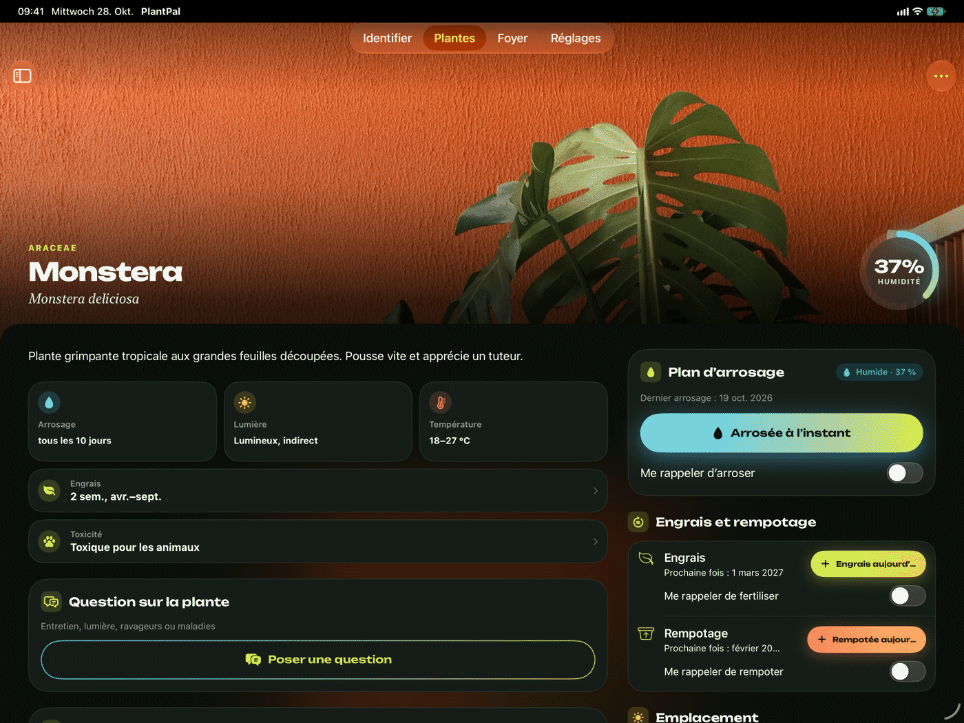 PlantPal sur iPad en paysage