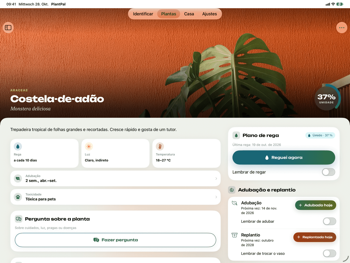 PlantPal no iPad na horizontal