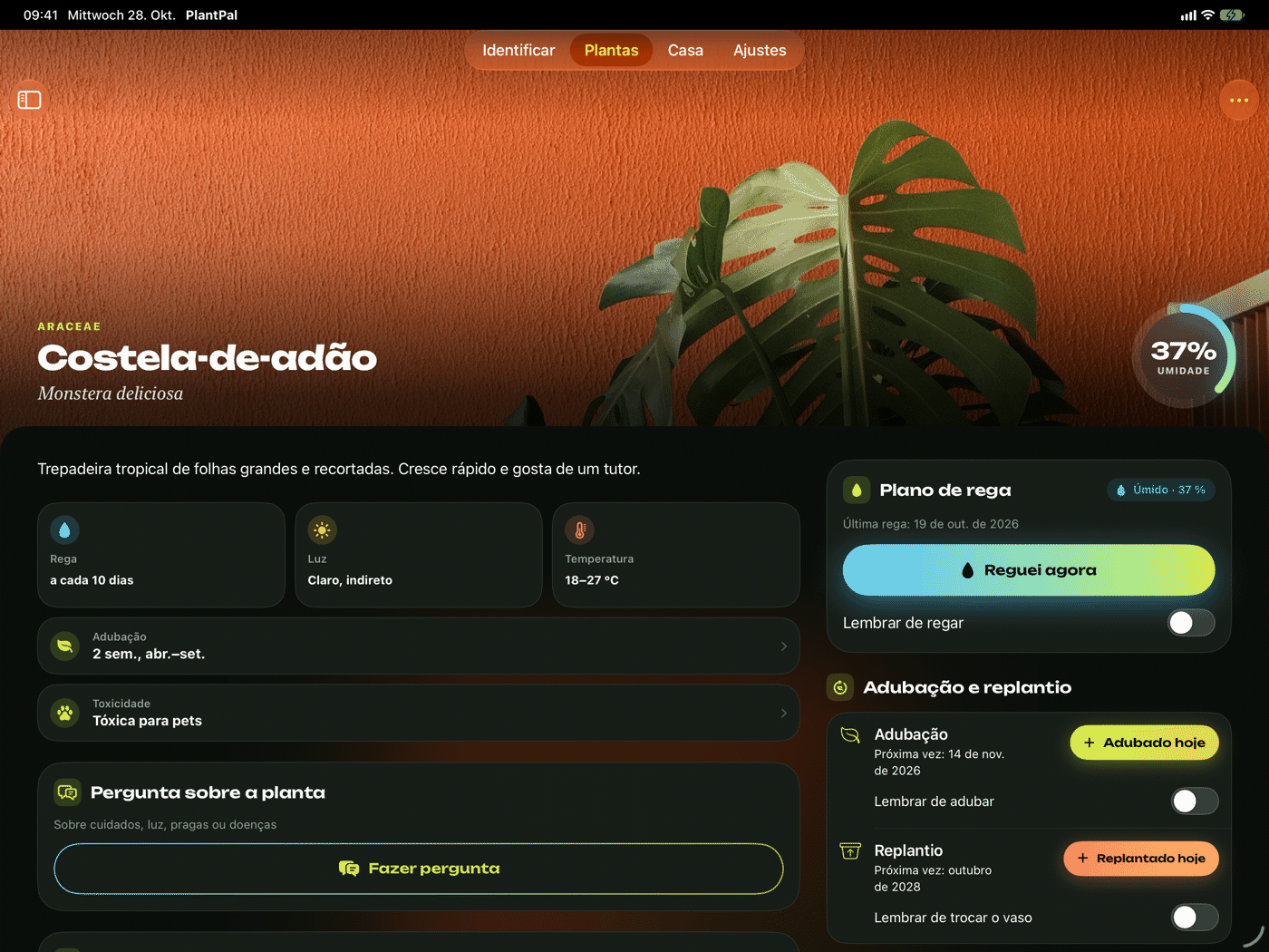 PlantPal no iPad na horizontal